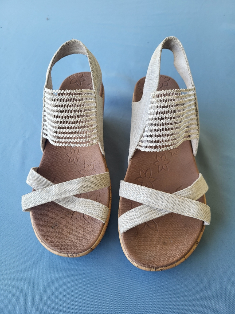 Skechers Women's Beige Elastic Crisscross Slingback Sandals